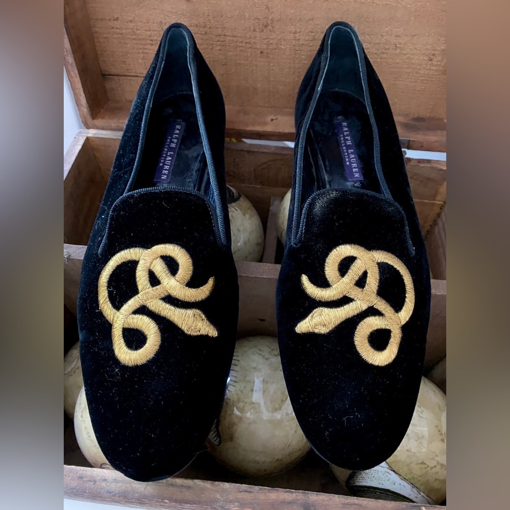 Ralph Lauren Purple Label Bullion Black Velvet Shoes.